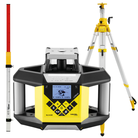 Nivel System NL340R Digital + statyw SJJ32 + łata LS-24 - laser obrotowy czerwony 500 m z cyfrowymi spadkami X/Y i czujnikiem RD300R